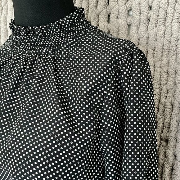 Vintage Inspired Pleione Black & White Polka Dot Ruffle Blouse Size Medium - Picture 7 of 12